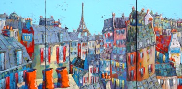 Painting titled "Sur les toits du vi…" by Jpdouchez, Original Artwork, Acrylic