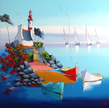 Painting titled "Régate sur la côte" by Jpdouchez, Original Artwork, Acrylic