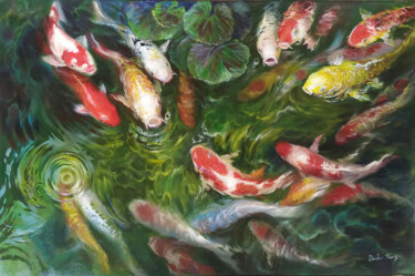 Painting titled "The koi" by Doudou Huang, Original Artwork, Pigments