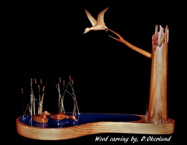 Rzeźba zatytułowany „WOOD DUCKS” autorstwa Douglas Okerlund, Oryginalna praca, Drewno