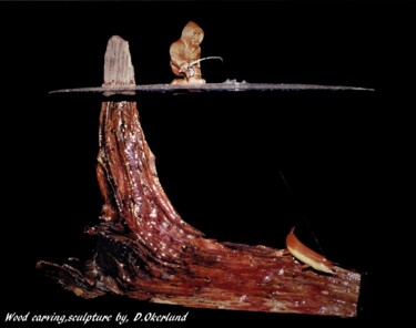 Escultura titulada "ICE FISHING" por Douglas Okerlund, Obra de arte original, Madera