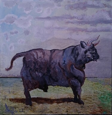 Painting titled "Prized Bull" by Douglas Black, Original Artwork, Oil
