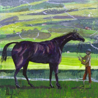 Painting titled "Horse And Trainer,…" by Douglas Black, Original Artwork, Oil