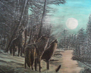 Painting titled "les loups" by Des ,Champs, Original Artwork, Acrylic Mounted on Wood Stretcher frame