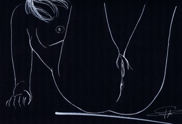 Dessin intitulée "Belle de nuit" par Doumé Francky, Œuvre d'art originale, Marqueur