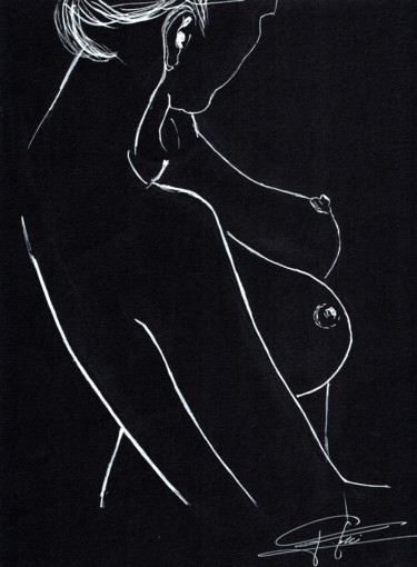 Drawing titled "Les seins d'élodie 2" by Doumé Francky, Original Artwork, Marker