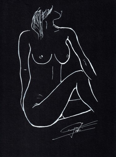 Dessin intitulée "L'inconnue" par Doumé Francky, Œuvre d'art originale, Marqueur