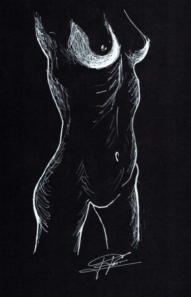 Dessin intitulée "Buste" par Doumé Francky, Œuvre d'art originale, Marqueur