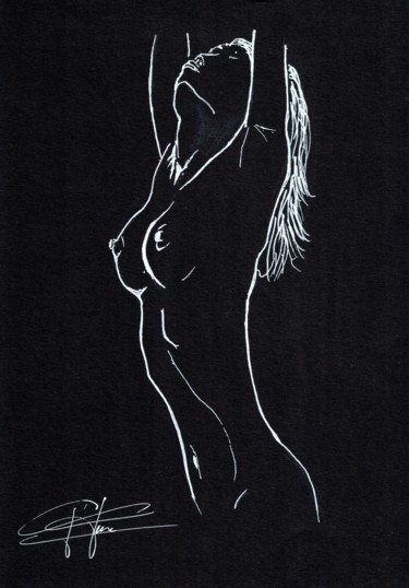 Dessin intitulée "L'inconnue bras lev…" par Doumé Francky, Œuvre d'art originale, Marqueur