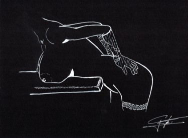 Dessin intitulée "L'attente d'Alice" par Doumé Francky, Œuvre d'art originale, Marqueur