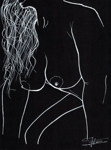 Dessin intitulée "Pulpeuse accroupie" par Doumé Francky, Œuvre d'art originale, Marqueur