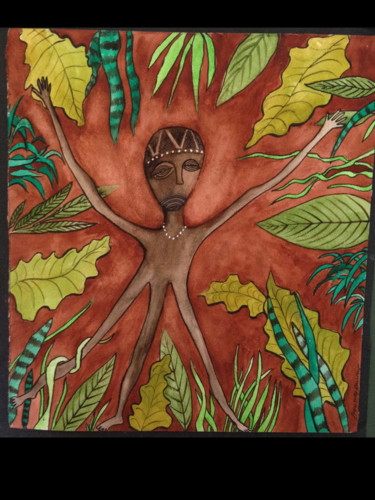 Painting titled "anansi.jpg" by Doumey Durieux-Assima (DOUMEYART), Original Artwork, Watercolor