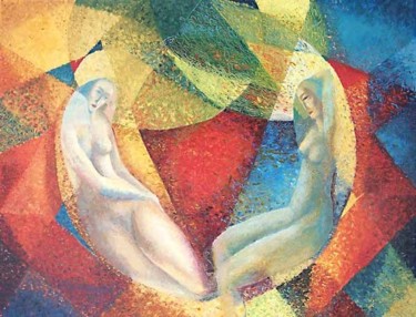 Painting titled "Dialogue" by Biser Panayotov, Original Artwork, Oil
