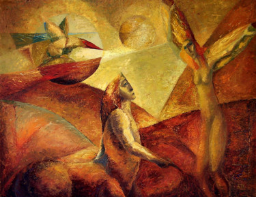 Painting titled "Curiosity" by Biser Panayotov, Original Artwork, Oil