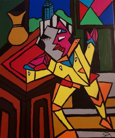 Painting titled ""Picadonio"" by Sidonio Figueira, Original Artwork, Acrylic Mounted on Wood Stretcher frame