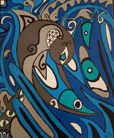 Картина под названием ""Aquarius"" - Sidonio Figueira, Подлинное произведение искусства, Акрил Установлен на Деревянная рама…