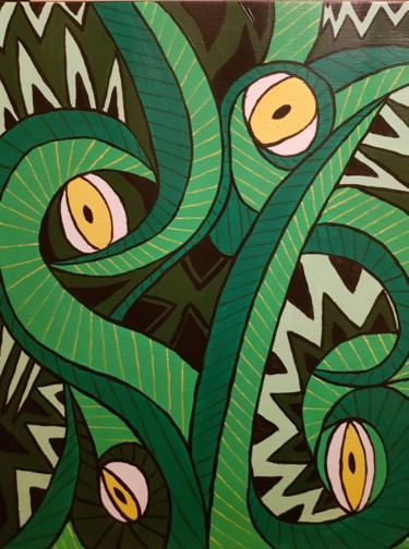 Malarstwo zatytułowany „"Jungle Eyes"” autorstwa Sidonio Figueira, Oryginalna praca, Akryl Zamontowany na Drewniana rama nos…