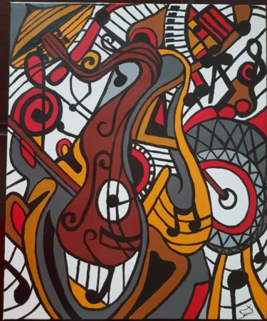 Painting titled ""Music Hall"" by Sidonio Figueira, Original Artwork, Acrylic Mounted on Wood Stretcher frame