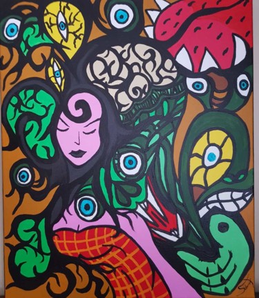 Painting titled ""Regard malfaisant"" by Sidonio Figueira, Original Artwork, Acrylic Mounted on Wood Stretcher frame
