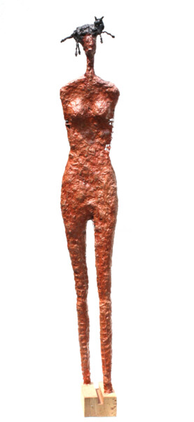 Sculpture titled "LA FEMME AU CHAT -…" by Dov Melloul, Original Artwork, Resin