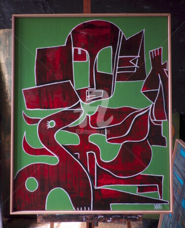 Painting titled "UN HOMME ET SON CHI…" by Doval, Original Artwork, Acrylic Mounted on Wood Stretcher frame