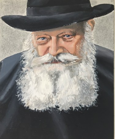 Painting titled "Rabbi de Loubavitch" by Chalom Benitah, Original Artwork, Acrylic Mounted on Wood Stretcher frame
