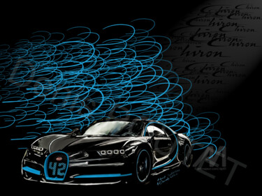 Arte digital titulada "BUGATTI CHIRON RECO…" por Denis Poutet, Obra de arte original, Pintura Digital Montado en Bastidor de…