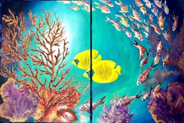 Malerei mit dem Titel "Oceanic treasures—m…" von Dr. Priyanjalee Banerjee, Original-Kunstwerk, Acryl Auf Andere starre Platt…