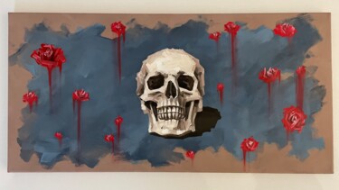 Painting titled "Skull and Roses" by Dr. Soheil, Original Artwork, Acrylic