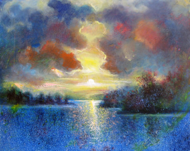 Painting titled "Cloudy evening" by Valdemart, Original Artwork, Oil