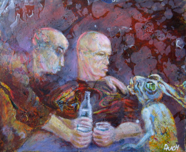 Painting titled "Drinkers" by Valdemart, Original Artwork, Oil