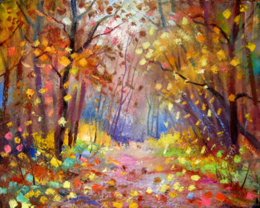 Painting titled "Falling autumn leav…" by Valdemart, Original Artwork, Oil