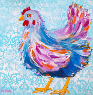 Painting titled "Chickenlove # 2" by Barbara Dräger, Original Artwork, Acrylic Mounted on Wood Stretcher frame