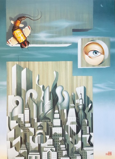Painting titled "Monolith /Megapolis…" by Dragan Jovanović, Original Artwork, Tempera