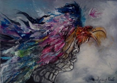Painting titled "Vulture" by Dragica Ilic, Original Artwork, Oil
