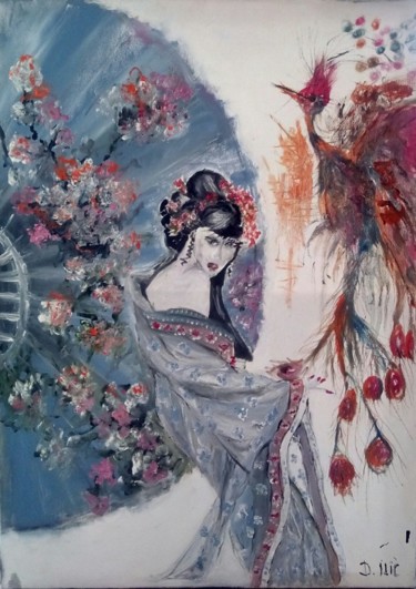 Painting titled "Geisha" by Dragica Ilic, Original Artwork, Oil