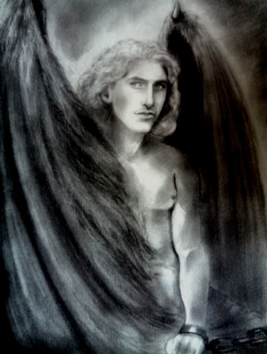 Drawing titled "Fallen Angel" by Anastasia Malashenko, Original Artwork, Pencil