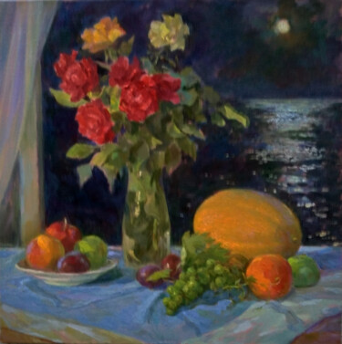 Painting titled "AN AUGUST NIGHT" by Elena Gavdzinskaya, Original Artwork, Oil