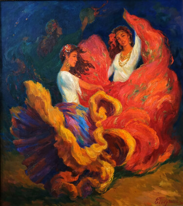 Painting titled "A DANCE" by Elena Gavdzinskaya, Original Artwork, Oil