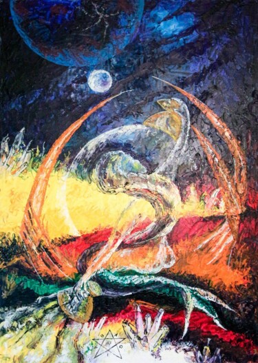 Painting titled "Night Daemon" by Dragos Bagia, Original Artwork, Oil