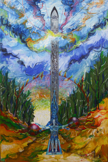 Peinture intitulée "ADONAY SWORD" par Dragos Bagia, Œuvre d'art originale, Huile