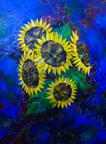 Painting titled "Sun-Flower Fantasy" by Dragos Bagia, Original Artwork, Oil