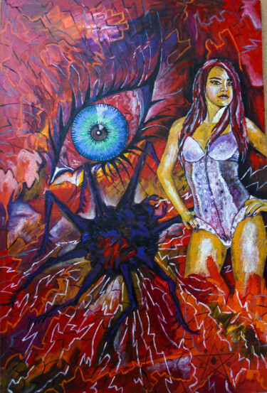 Painting titled "Black Widow" by Dragos Bagia, Original Artwork, Oil
