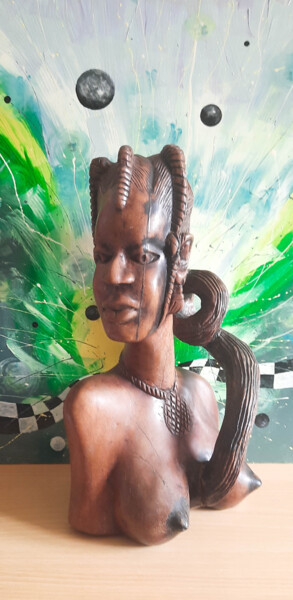 Sculptuur getiteld "Nigerian Woman" door Dragos Bagia, Origineel Kunstwerk, Hout