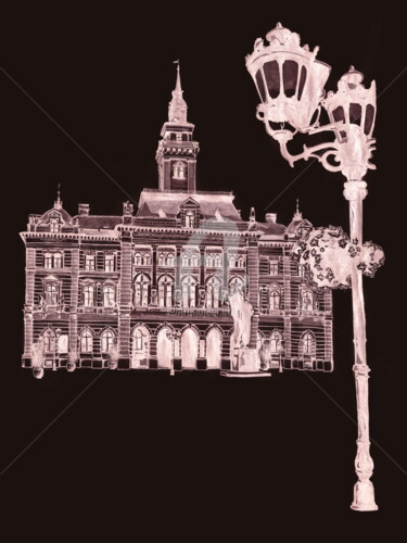 Рисунок под названием "Novi Sad City Hall" - Dragoslav Čupić, Подлинное произведение искусства, Чернила