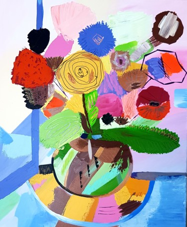 Painting titled "Bouquet11" by Dral Art, Original Artwork, Acrylic Mounted on Wood Stretcher frame