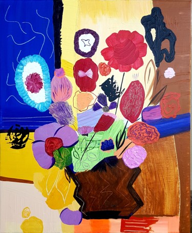 Painting titled "Bouquet34" by Dral Art, Original Artwork, Acrylic Mounted on Wood Stretcher frame