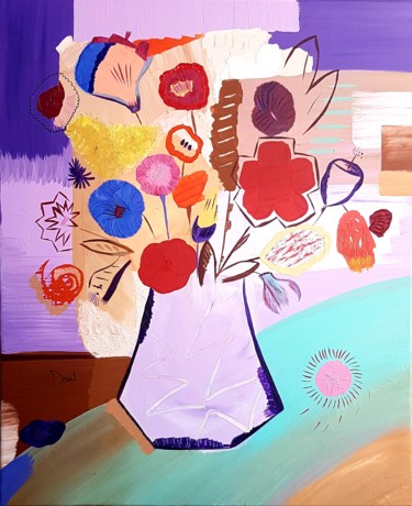 Painting titled "Bouquet36" by Dral Art, Original Artwork, Acrylic Mounted on Wood Stretcher frame