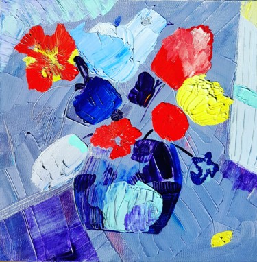Painting titled "Le bouquet et l'ois…" by Dral Art, Original Artwork, Acrylic Mounted on Wood Stretcher frame