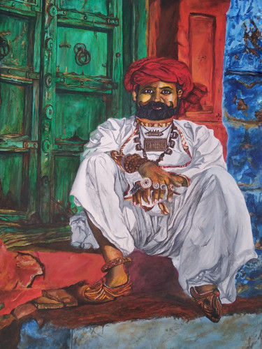 Painting titled "Rajasthani man" by Drashti [Artist], Original Artwork, Acrylic Mounted on Wood Stretcher frame